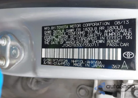 2013 Toyota Prius C Two z USA, uszkodzony, nr VIN JTDKDTB30D1550711